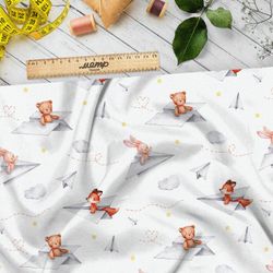 Ткань шифон зверьки на бумажных самолётах