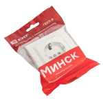 Минск Розетка 1-местная СП с заземлением 16А белая с защ, штор, EKF Basic