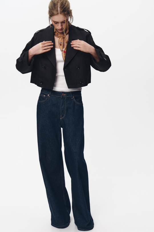 ZARA КОРОТКАЯ ДВУБОРТНАЯ КУРТКА-ТРЕНЧ, ЧЕРНЫЙ
