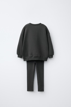 ZARA ОДНОТОННАЯ ТОЛСТОВКА С ЛЕГИНСАМИ В РУБЧИК, АНТРАЦИТОВО-СЕРЫЙ