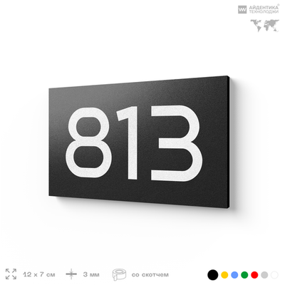 Номер на дверь 813, табличка на дверь для офиса, квартиры, кабинета, аудитории, склада, черная 120х70 мм, Айдентика Технолоджи