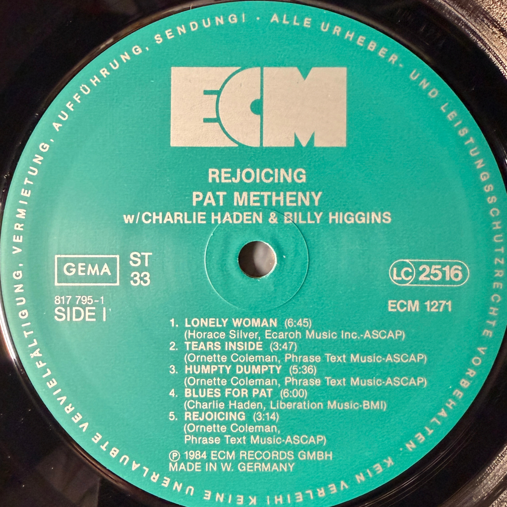 Pat Metheny w/ Charlie Haden & Billy Higgins ‎– Rejoicing (Германия 1984г.) ECM