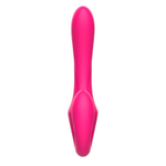 Розовый вибратор с клиторальным отростком и пультом ДУ- 19,6 см.