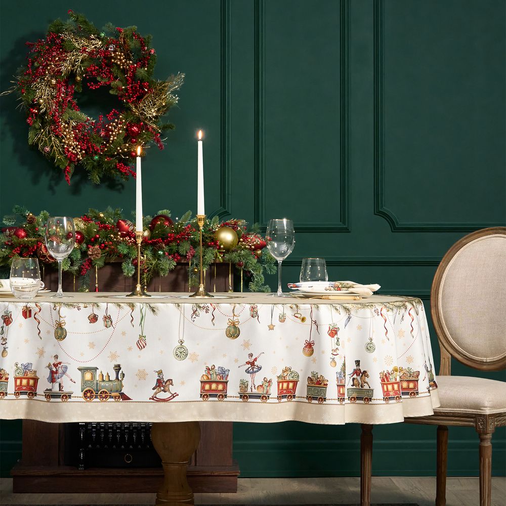 СКАТЕРТЬ ОВАЛЬНАЯ "ЩЕЛКУНЧИК" ,140Х300СМ ,БЕЖЕВЫЙ ,100%ХЛОПОК ,ТВИЛ