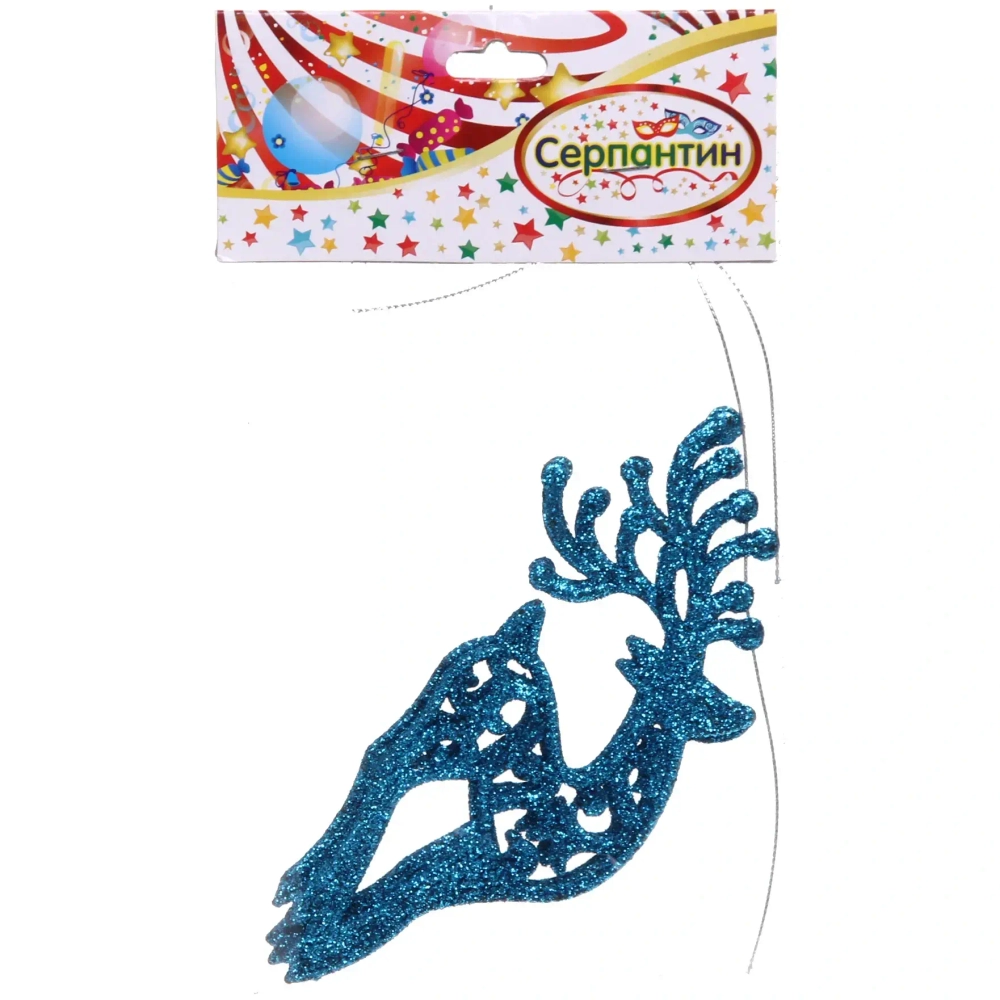 Подвески в блестках «Олень» 14 см (набор 2шт), голубой