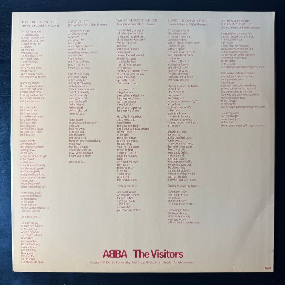ABBA - The Visitors (Швеция 1981г.)