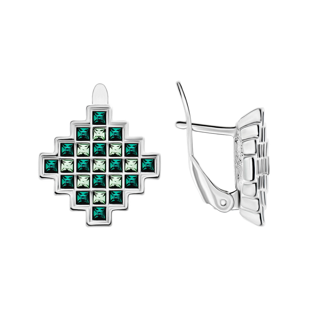 "Topic" серьги в родиевом покрытии из коллекции "Digital" от Jenavi с английским замком