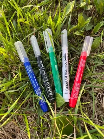 Маркер строительный тонкий разметочный с длинным наконечником / Набор 5 шт (красный, белый, черный, зеленый, синий) / Маркеры строительные для разметки по стеклу, дереву, металлу,ткани