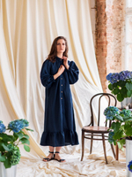 Льняное бохо платье (темно-синий)