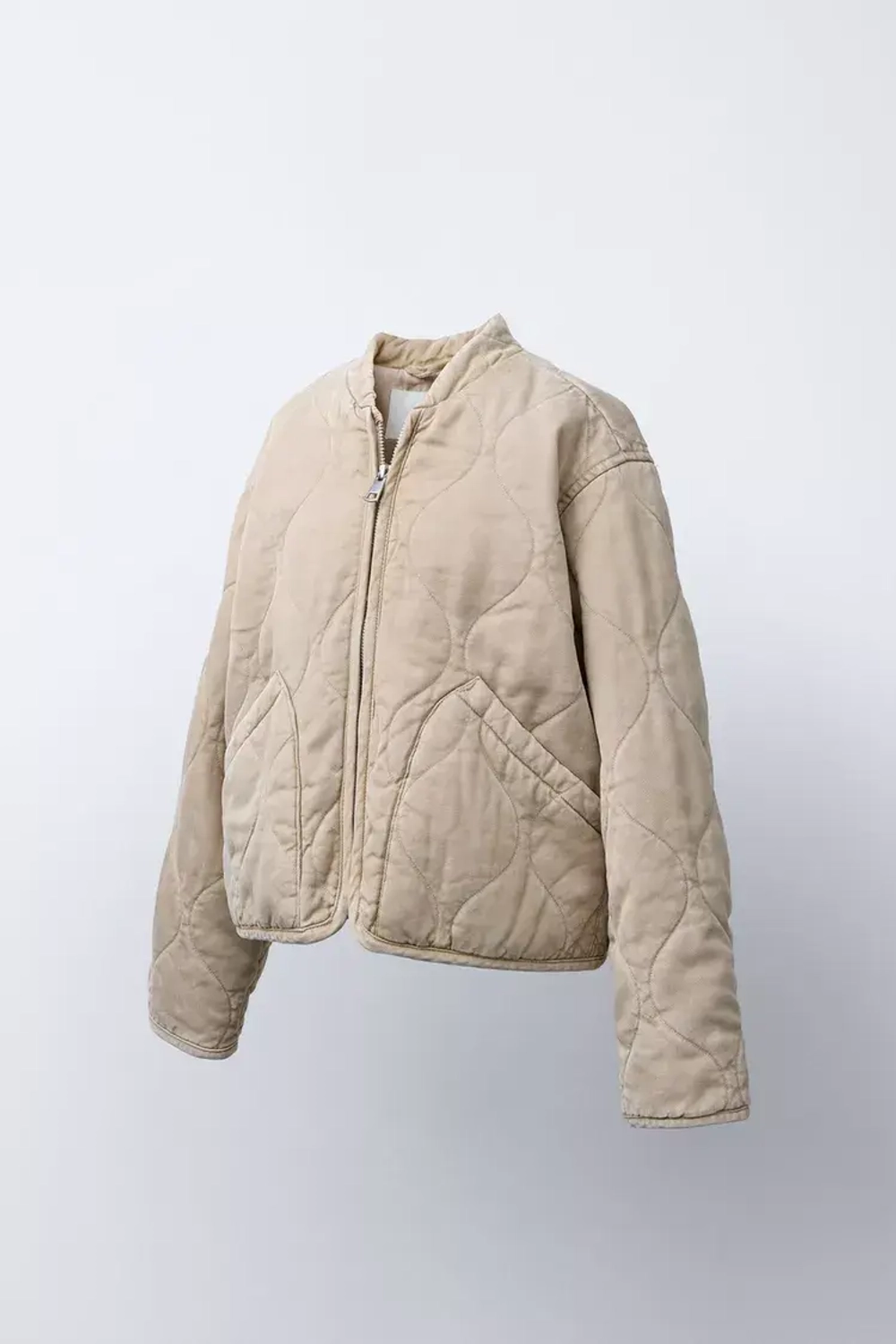 ZARA СТЕГАНАЯ КУРТКА, ПЕСОЧНЫЙ