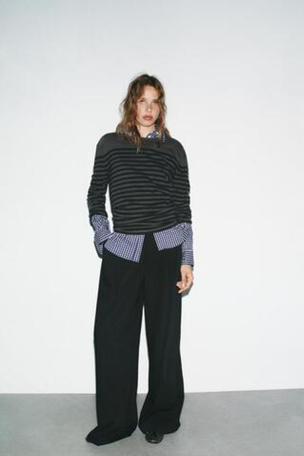 ZARA БРЮКИ С ЗАЩИПАМИ И КЛАПАНАМИ, ЧЕРНЫЙ