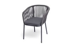 "Марсель" стул плетеный из роупа, каркас алюминий темно-серый (RAL7024) шагрень, роуп серый круглый, ткань темно-серая 027