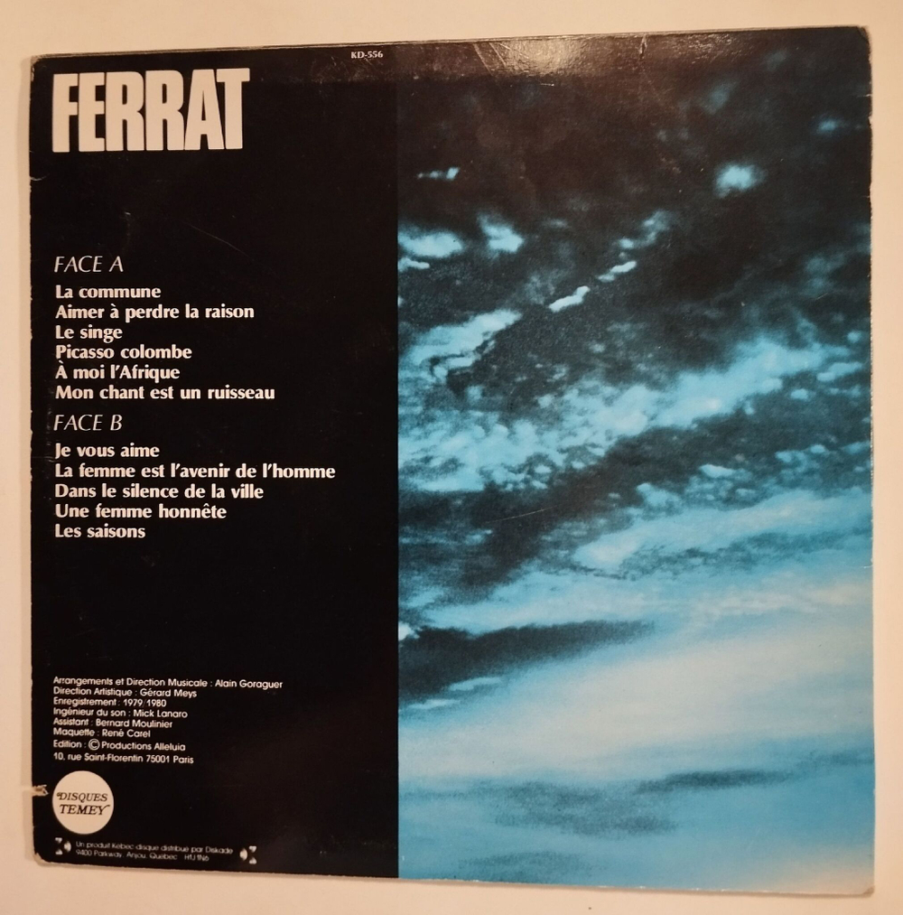 Винтажная виниловая пластинка LP Jean Ferrat Profil Volume IV 1971 1975 (Canada 1980)
