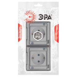 Розетка ЭРА Эксперт 11-2524-01 2х2P+E гориз. IP55, шторки, 16A-250В, СУ, белый | Эра Эксперт