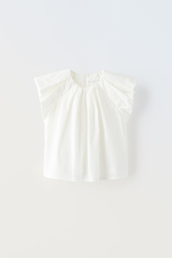 ZARA РУБАШКА СО СКЛАДКАМИ, БЕЛЫЙ