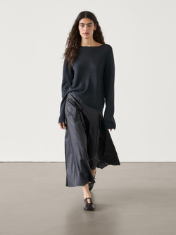 Massimo Dutti Свитер из тонкой шерсти с окантовкой, зеленый