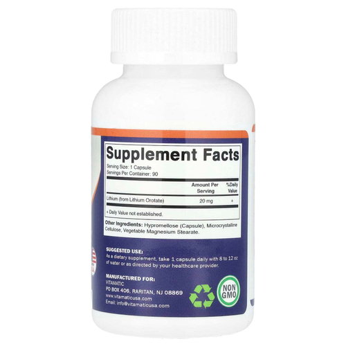 Vitamatic, Оротат лития, 20 мг, 90 растительных капсул