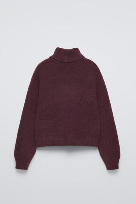 ZARA ВЯЗАНЫЙ СВИТЕР С ВЫСОКИМ ВОРОТОМ, ЦВЕТ БУРГУНДСКОГО ВИНА