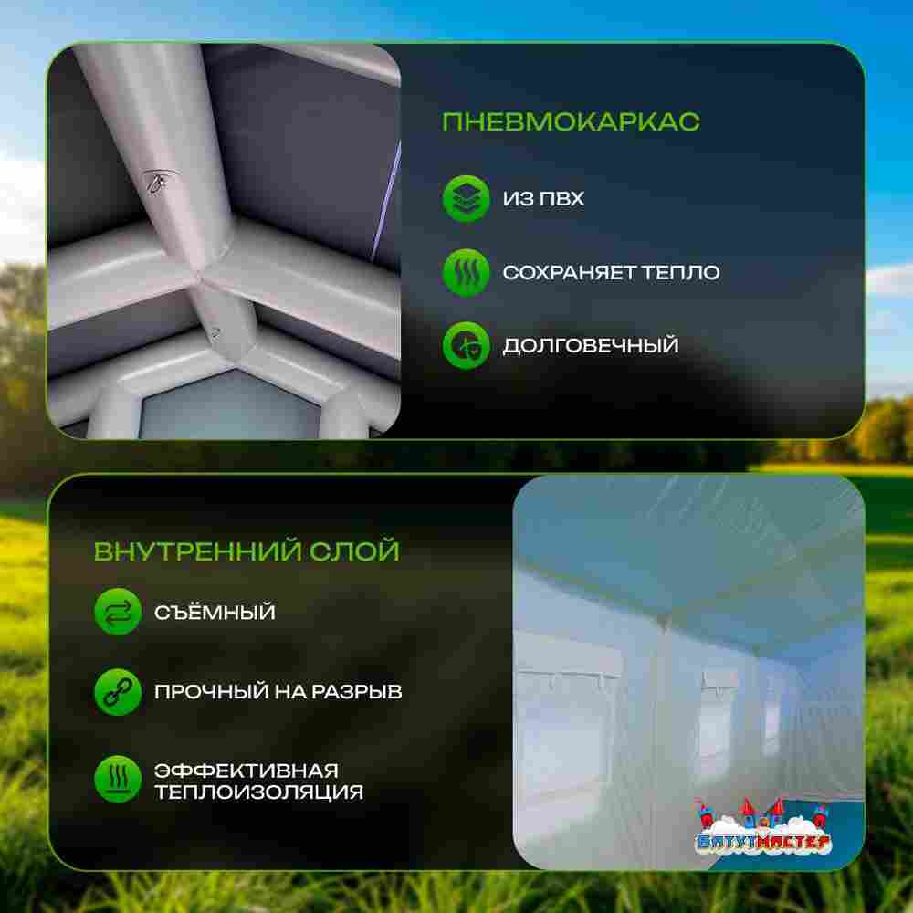 Пневмокаркасная всесезонная палатка «Комфорт» 5×3×2,5 м — из ПВХ, синяя