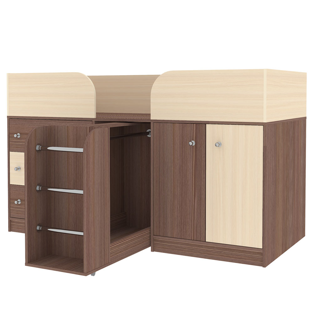 Кровать-чердак КарИВи Малыш 4 Бодего Темный  Дуб Молочный