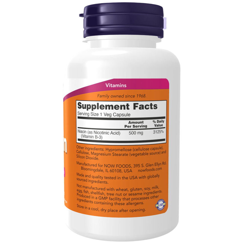 Now Foods Niacin 500 mg 100 veg capsules, Витамин B3 ( Ниацин )
