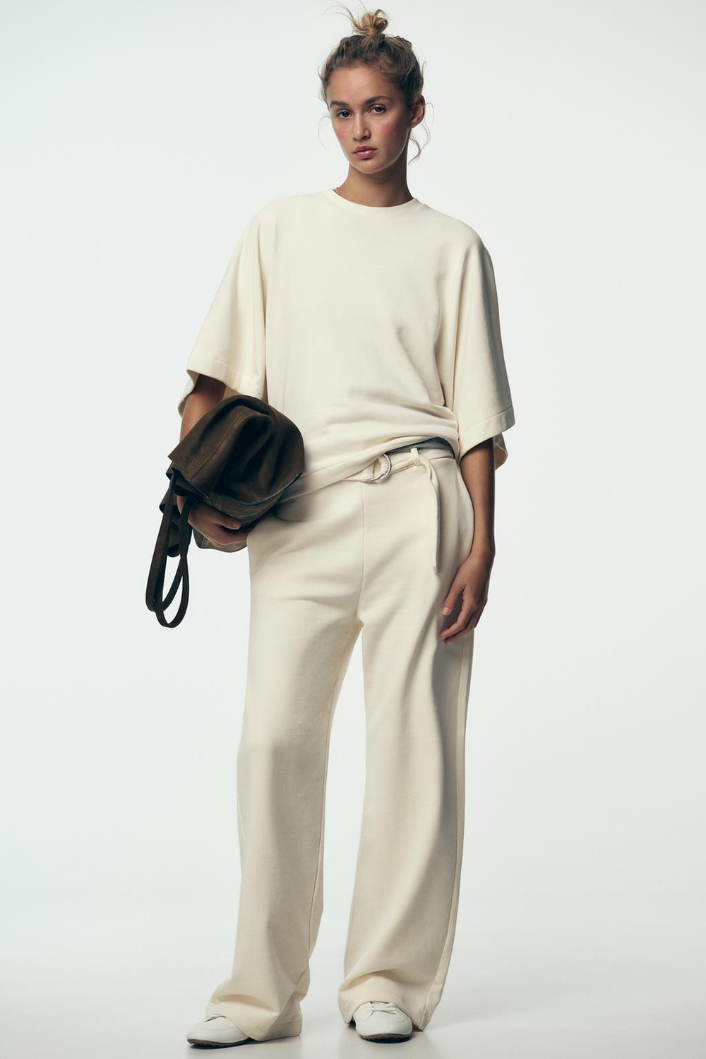 ZARA ТОЛСТОВКА С КОРОТКИМИ РУКАВАМИ В СТИЛЕ РУСТИК, ЭКРЮ