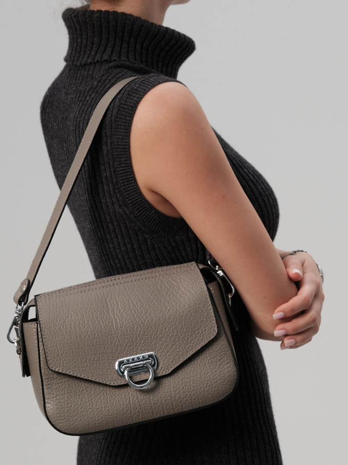 Сумка кожаная через плечо серо-коричневая