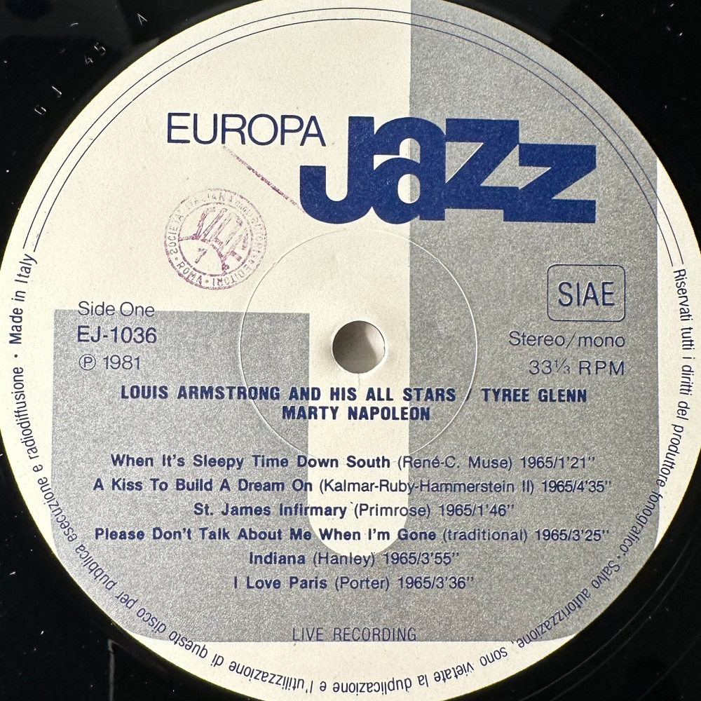 Louis Armstrong And His All-Stars / Tyree Glenn / Marty Napoleon ‎– Europa Jazz (Италия 1981г.)