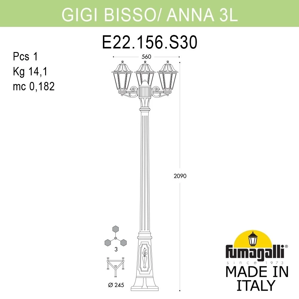 Парковый светильник Fumagalli GIGI BISSO/ANNA 3L E22.156.S30.BYF1R