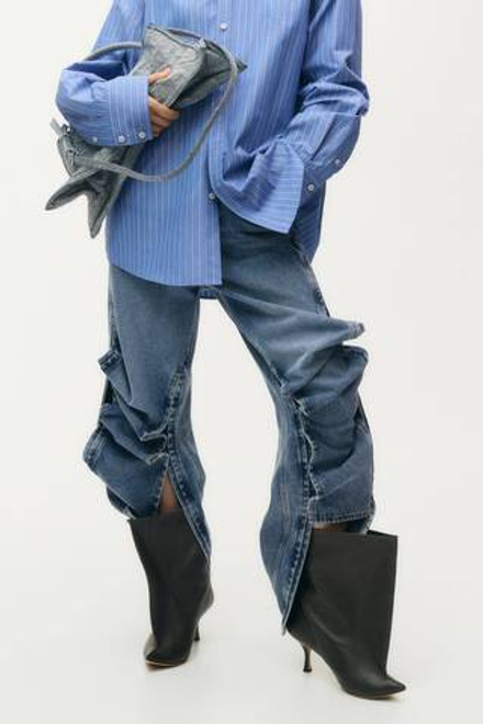 H&M - Glenn Martens Широкие джинсы с разрезами по бокам, синий