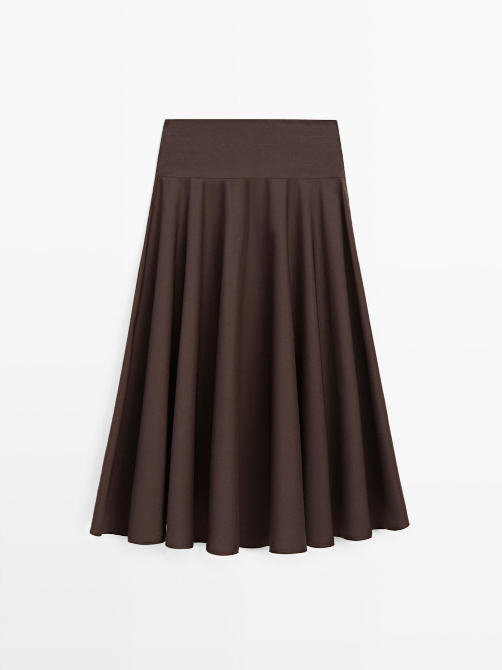 Massimo Dutti Юбка миди с поясом-лентой и декоративными швами, коричневый