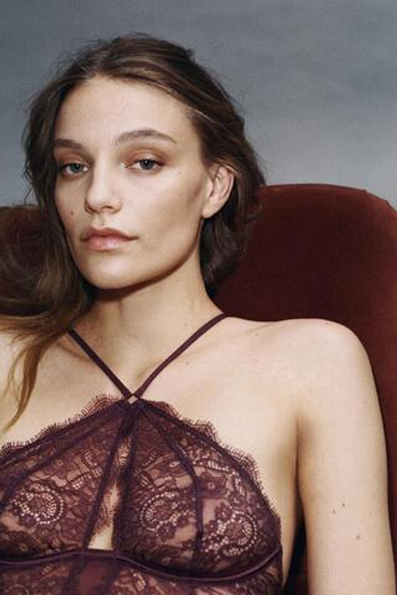 ZARA КРУЖЕВНОЕ БОДИ, ТЕМНО-ГРАНАТОВЫЙ