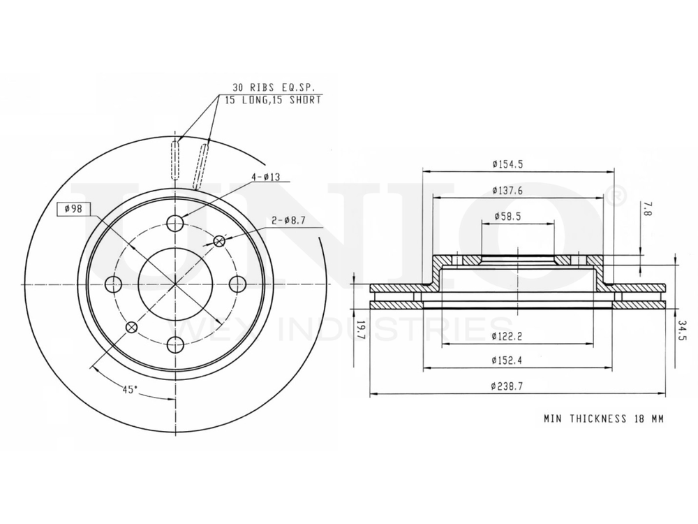 Диск тормозной передний UNIO BRD-20252