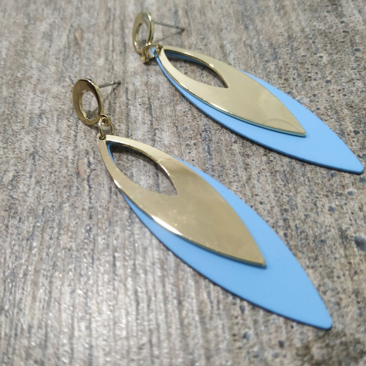 Серьги Иллюзия круг 2 листка покрытие матовое цвет голубой металл золотистый