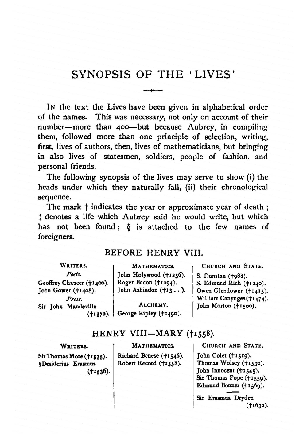 "brief Lives": Chiefly of Contemporaries, Set Down by John Aubrey, Between the Years 1669 & 1696. Volume 1 | John Aubrey