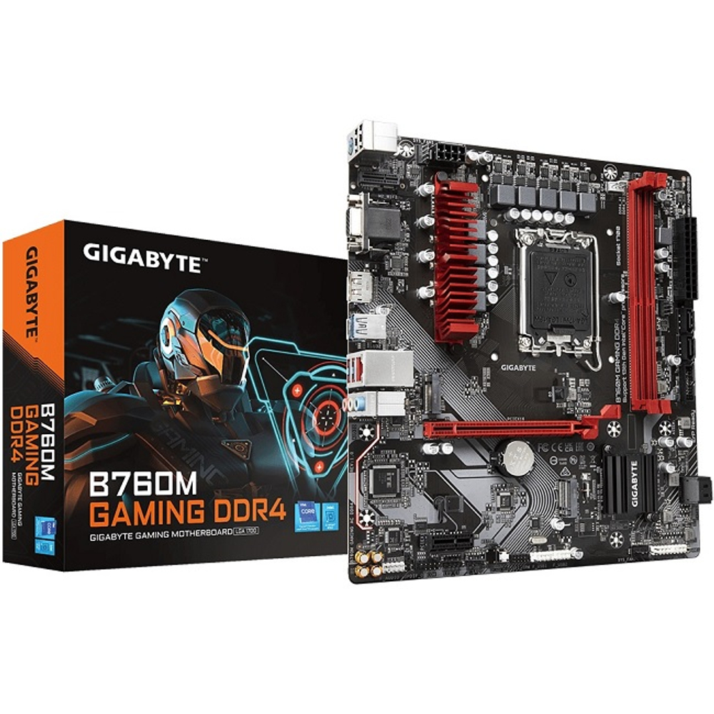 Материнская плата GIGABYTE B760M GAMING DDR4 (LGA1700/B760/2xDDR4/PCI-Ex16/2xM.2/SB7.1/GLAN/HDMI/DisplayPort/mATX)