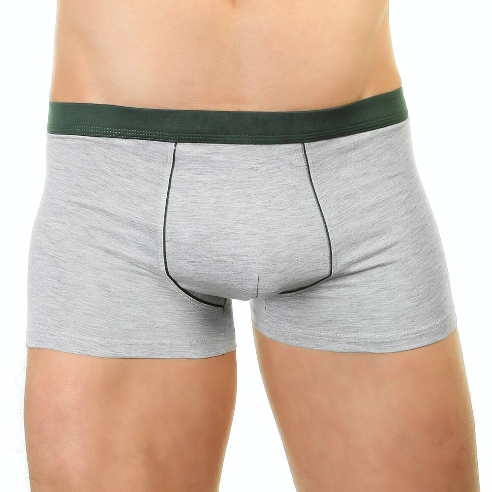 Мужские меланжевые трусы-боксеры с окантовкой и резинкой зеленого цвета (Размер: XXL) (Цвет: серый)