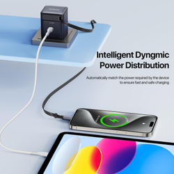 Быстрое зарядное устройство 65W с телескопическим кабелем 70см с разъемом USB-C, Duzzona