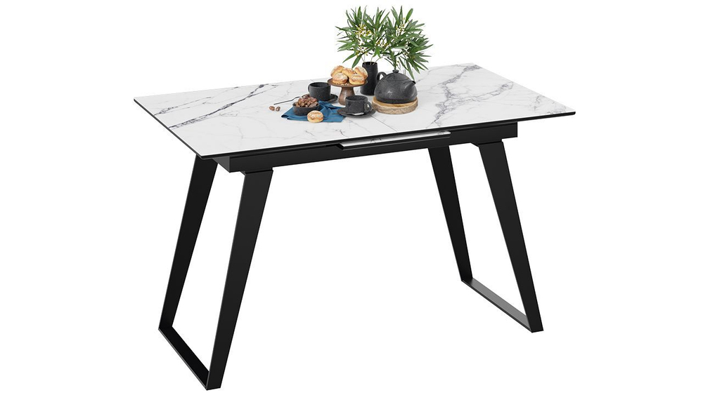 Стол кухонный обеденный раздвижной Черный муар/Стекло глянцевое черный мрамор 140(180)х80х77 см