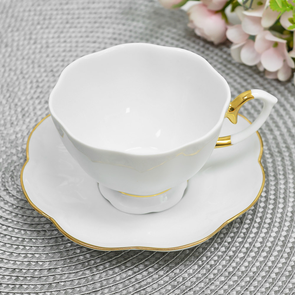 Чайная пара 250мл форма Елена Белая с золотом тонкостенная