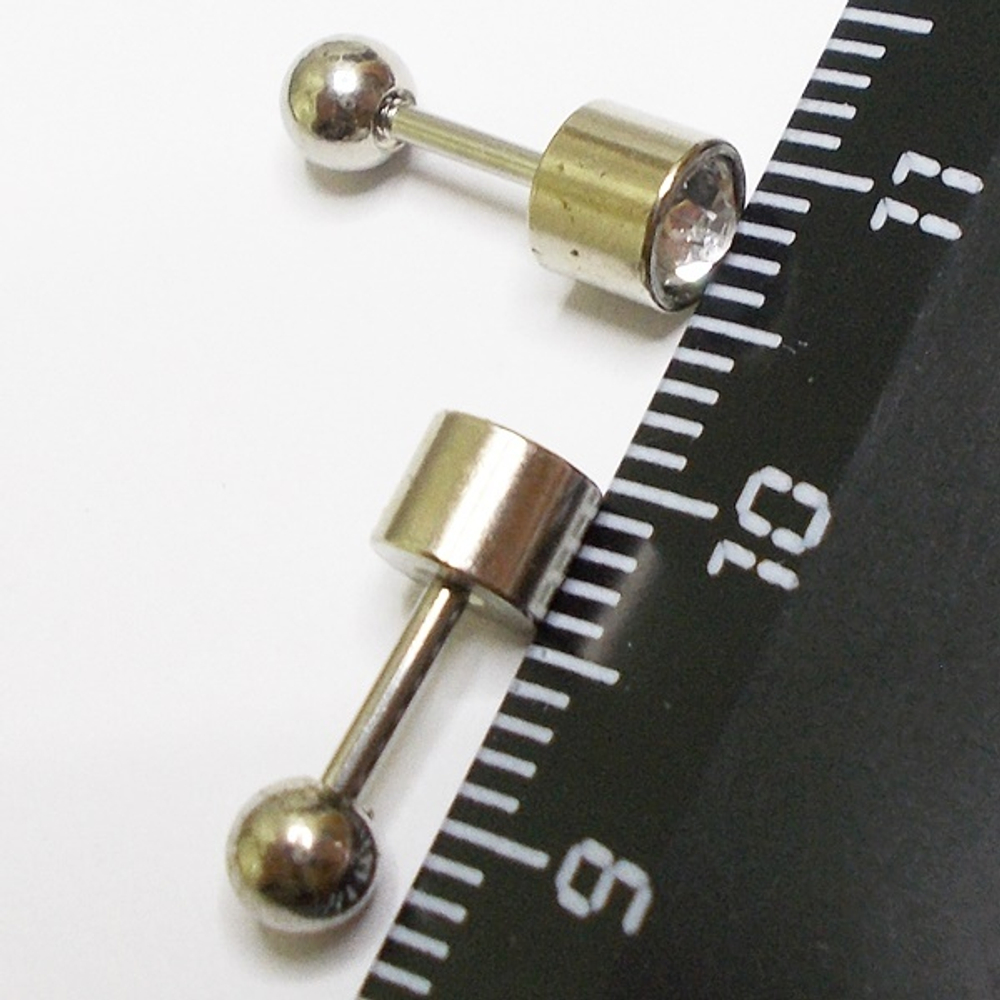 Микроштанга 6 мм для пирсинга ушей с прозрачным кристаллом.  Медицинская сталь ( Пара)