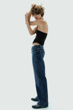 ZARA ТОП БЕЗ БРЕТЕЛЕЙ С ОТДЕЛКОЙ ДРАГОЦЕННОСТЯМИ, ЧЕРНЫЙ