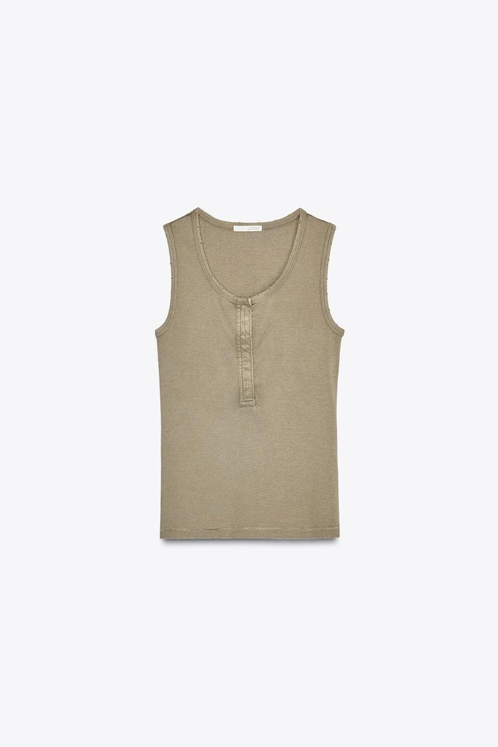 ZARA ТОП В РУБЧИК ИЗ ТКАНИ С ЭФФЕКТОМ ПОТЕРТОСТИ, ХАКИ