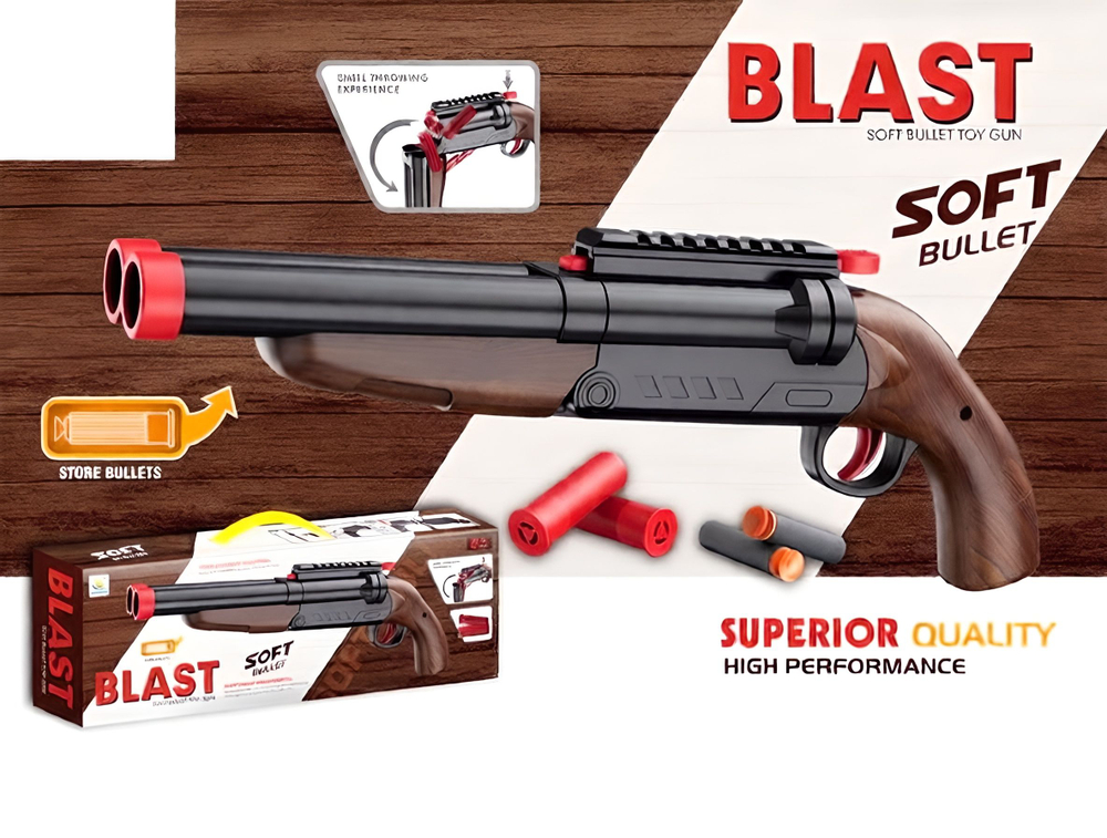 Ружье двустволка игрушечное с мягкими пулями, отстрел гильз