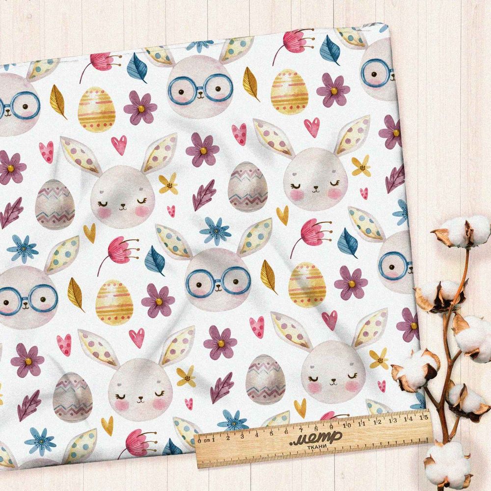 Ткань шелк Армани пасхальные зайчики