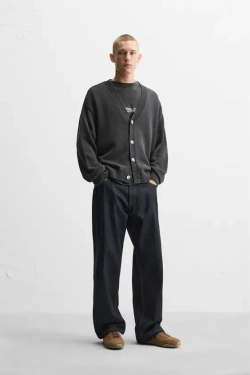 ZARA КАРДИГАН ИЗ РЕЛЬЕФНОГО ХЛОПКА, СЕРЫЙ