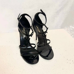 Женские туфли босоножки YSL Cassandra в черном цвете с логотипом