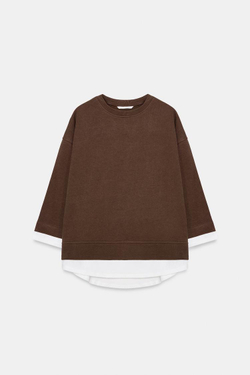 ZARA КОМБИНИРОВАННАЯ ТОЛСТОВКА С ДЛИННЫМИ РУКАВАМИ, СВЕТЛО-КОРИЧНЕВЫЙ