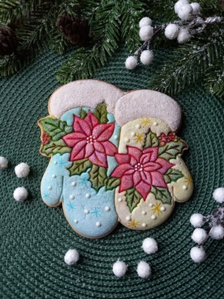 Штамп Варежки с листом пуансеттии №1