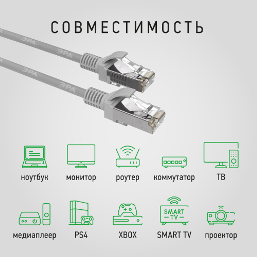 Патч корд ЭРА SIMPLE F/UTP экранированный 3 м, категория 5e, серый